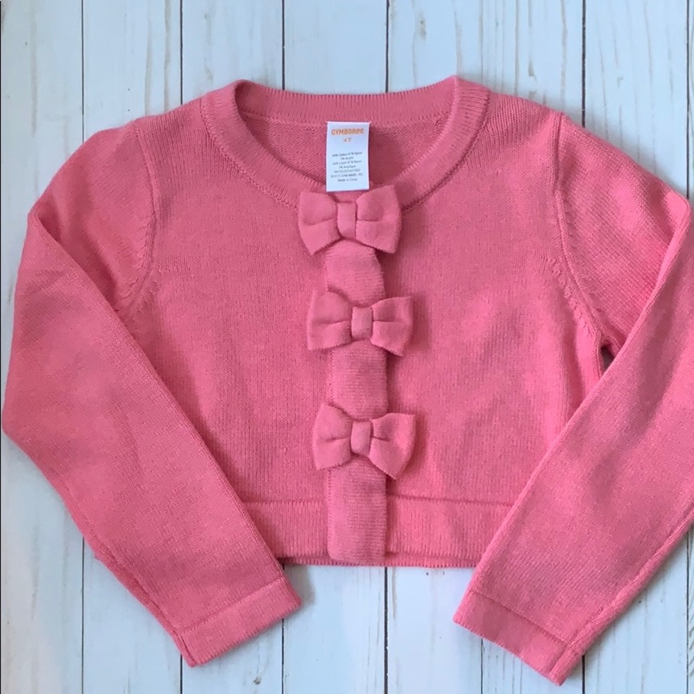 Girls Gymboree pink bow button down sweater